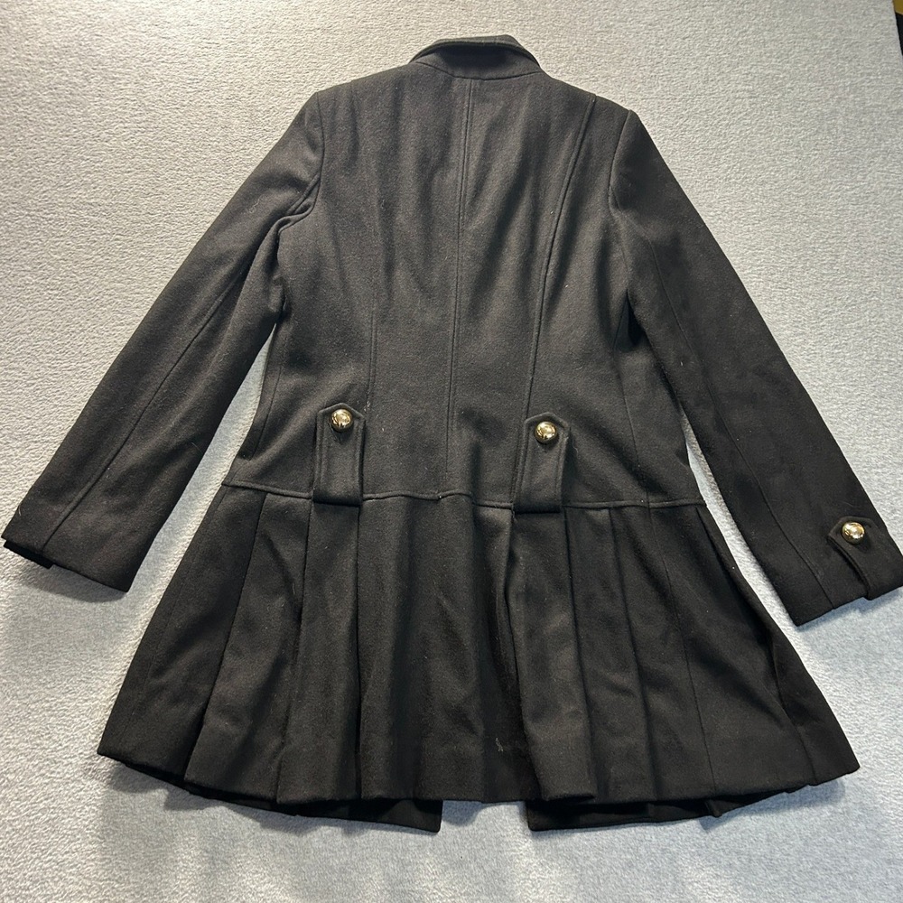 Peacoat Fit Flare Jacket Womens M Black Military Coat Gold Button Double Breast - Picture 2 of 8